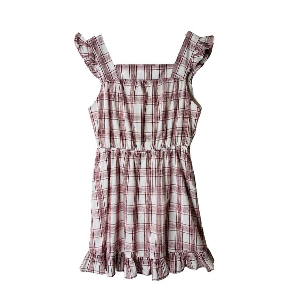 NEW Listicle red white plaid ruffle cottagecore sundress midi dress medium